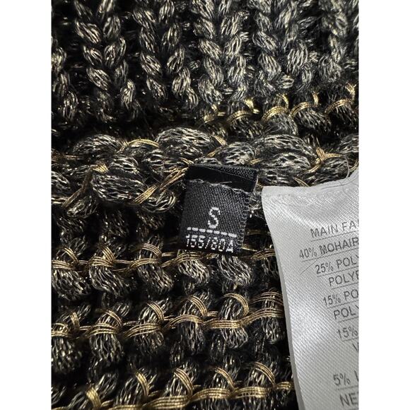 Balmain Sweater Womens Small Black Gold Metallic Mohair Wool Turtleneck Rib Knit - Picture 12 of 16